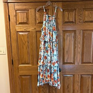 Floral Maxi Dress in Blue and Orange